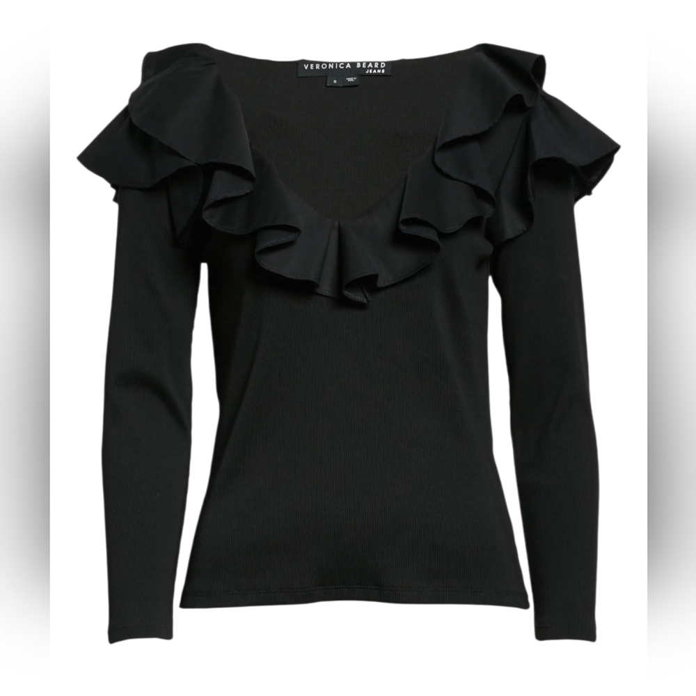 Veronica Beard Black Ruffle Top